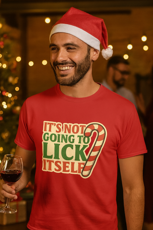 Funny Christmas T-Shirt | Rude Xmas Tee for Men | Naughty Secret Santa Gift UK - "its not going to lick itself"