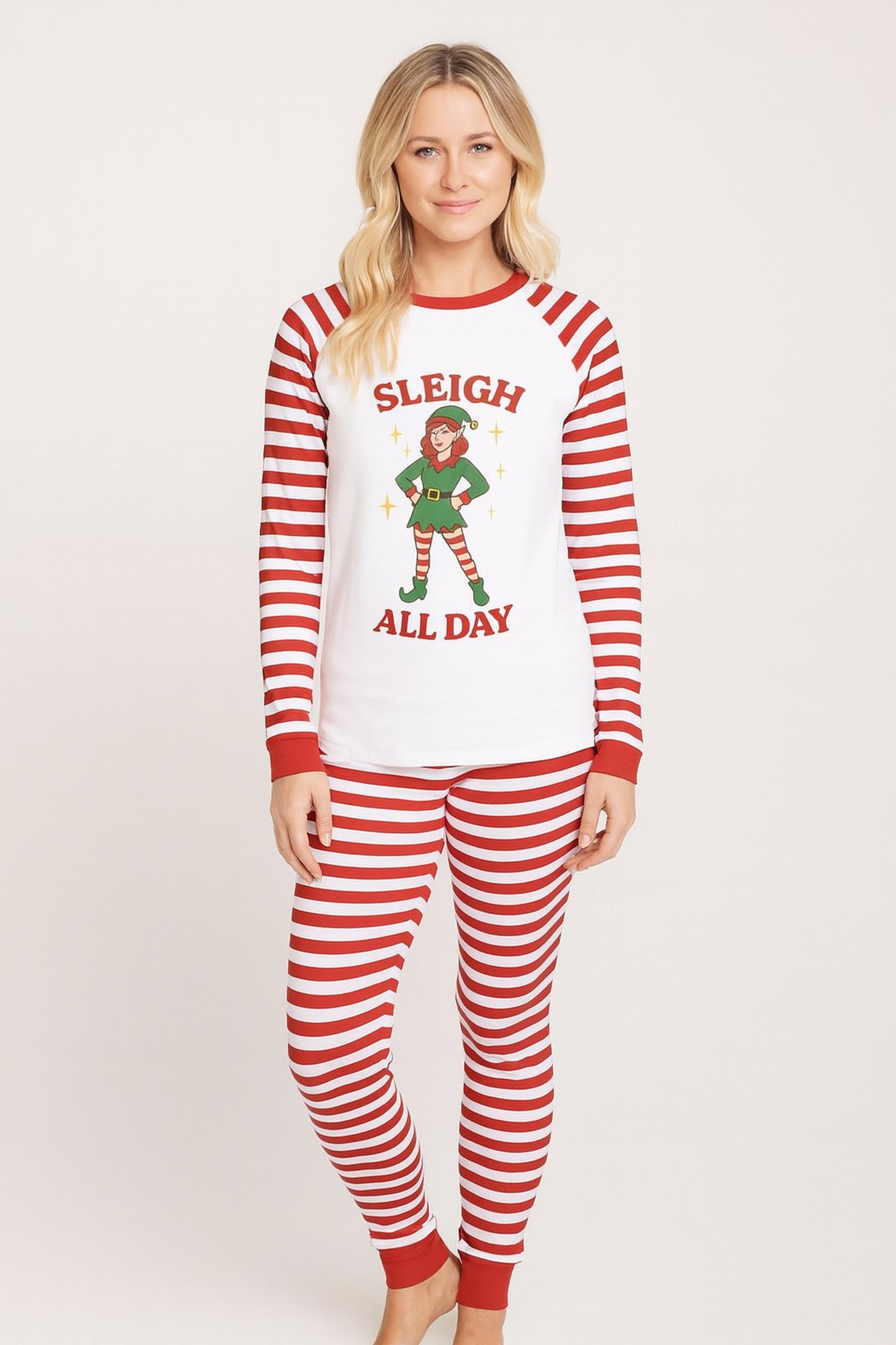 Adults ‘Sleigh All Day’ Christmas Pyjamas – Cheeky Elf Festive Top & Bottom Set
